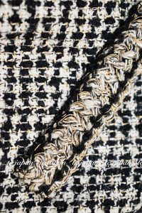 CHANEL 10C Black Ivory Gold Stand Collar Tweed Jacket Skirt Suit 34 40 シャネル ブラック アイボリー ゴールド スタンドカラー ツイード ジャケット スカート スーツ 即発