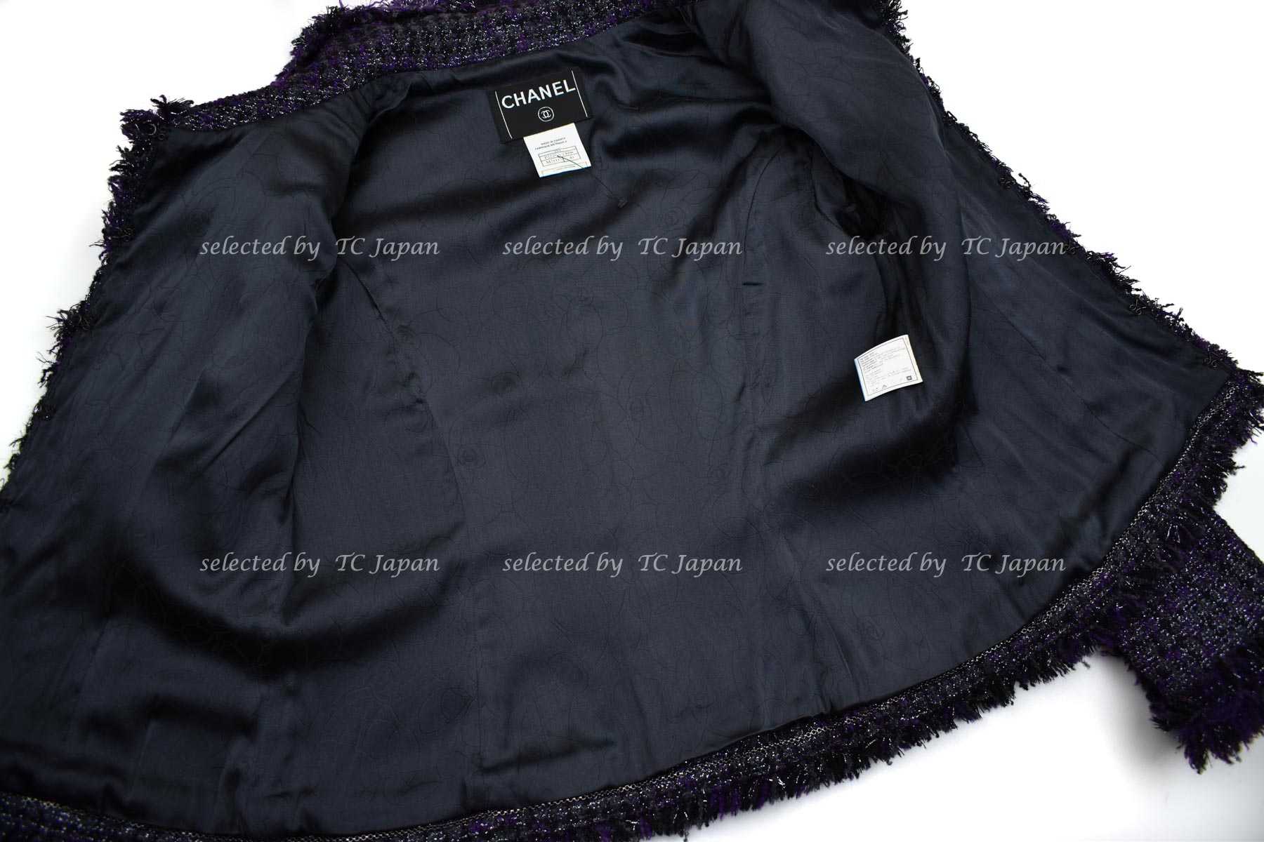 CHANEL 03A Purple Black Metallic Wool Tweed Jacket 38 40 シャネル パープル ブラック ウール ツイード ジャケット 即発