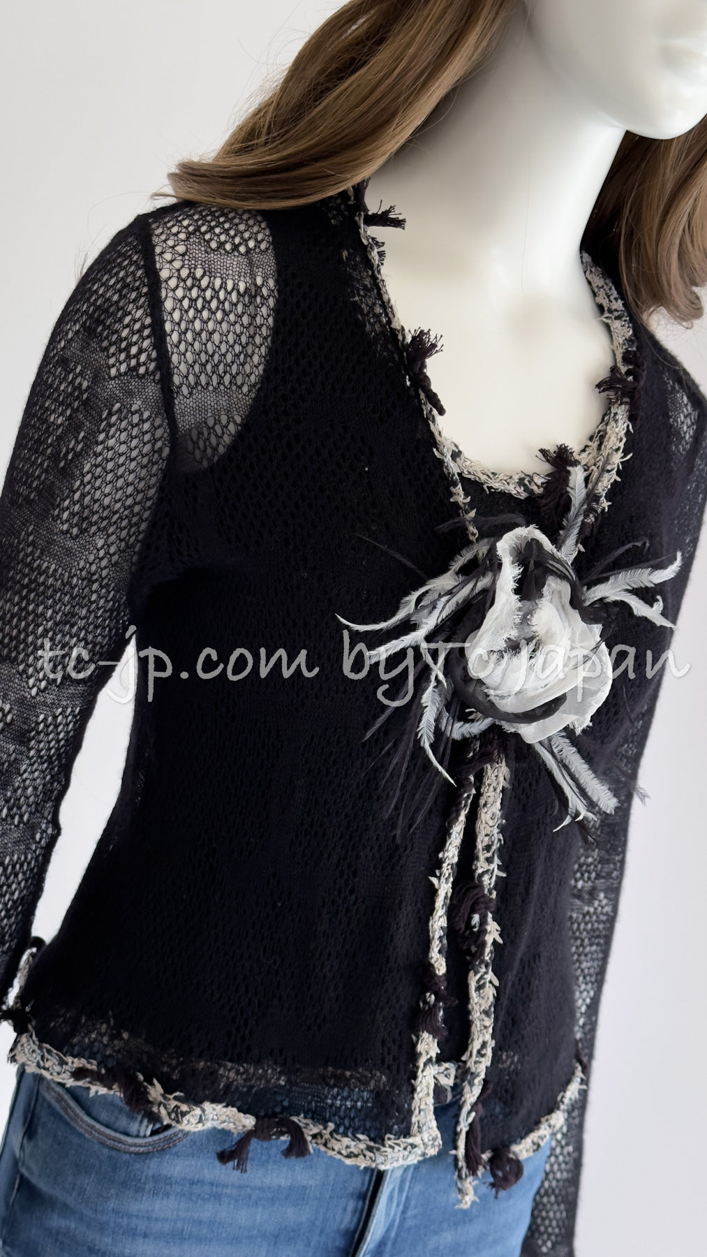 CHANEL 05C Black CC Logo Cashmere Cardigan Tops 36 38 シャネル ブラック CCロゴ カシミア カーディガン トップス 即発