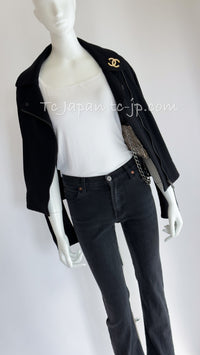 CHANEL 10S Black Riders Zipper Knit Wool Jacket 38 シャネル ブラック・ライダース・ジッパー・ニット・ウール・ジャケット 即発