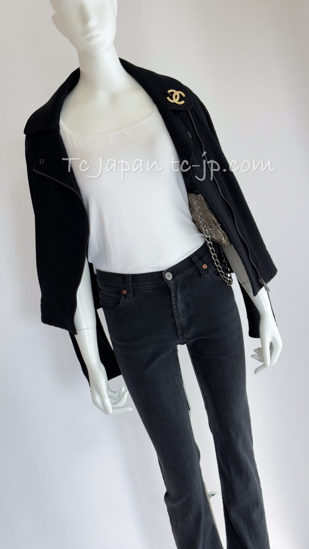 CHANEL 10S Black Riders Zipper Knit Wool Jacket 38 シャネル ブラック・ライダース・ジッパー・ニット・ウール・ジャケット 即発