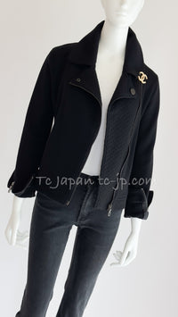 CHANEL 10S Black Riders Zipper Knit Wool Jacket 38 シャネル ブラック・ライダース・ジッパー・ニット・ウール・ジャケット 即発