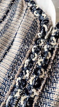 CHANEL 01S Beige Navy Knit Sequin Vest Tops 38 シャネル ベージュ ネイビー スパンコール ニット ベスト トップス 即発