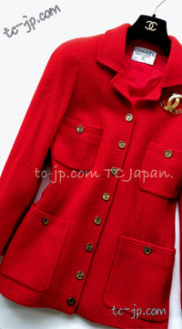 CHANEL 91A Vintage Red Wool Gold CC Button Jacket 42 シャネル ヴィンテージ レッド ウール ゴールド CC ココ ボタン ジャケット 即発