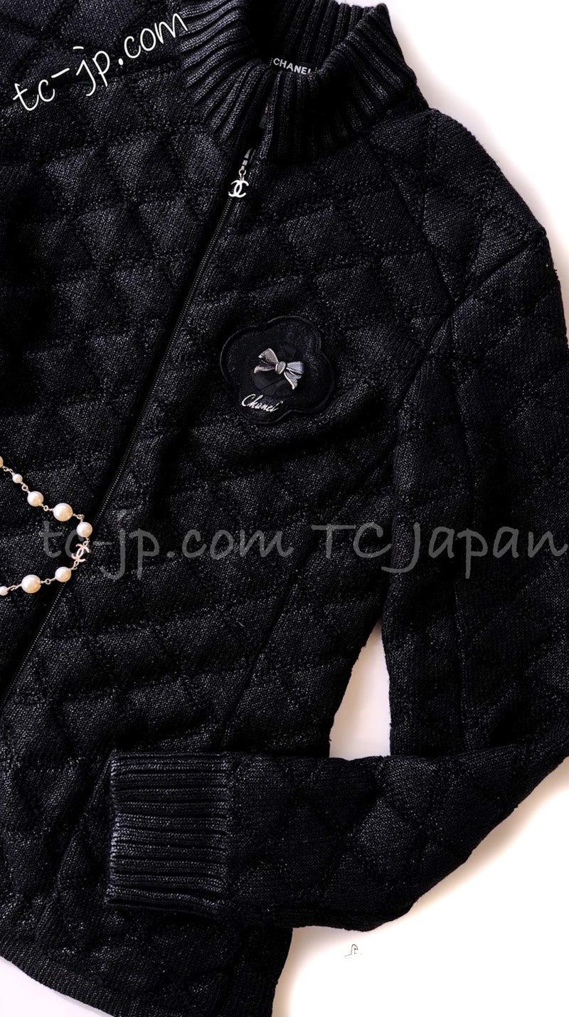 CHANEL 09A Black Quilted Wool Jacket Cardigan 36 38 40 シャネル ブラック キルト ウール ジャケット カーディガン 即発