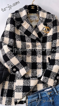 CHANEL 16PF Mens Ivory Black Double Tweed Coat 34 36 38 40 42 44 シャネル メンズも！アイボリー・ブラック・チェック・ツイード・コート 即発