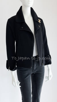 CHANEL 10S Black Riders Zipper Knit Wool Jacket 38 シャネル ブラック・ライダース・ジッパー・ニット・ウール・ジャケット 即発