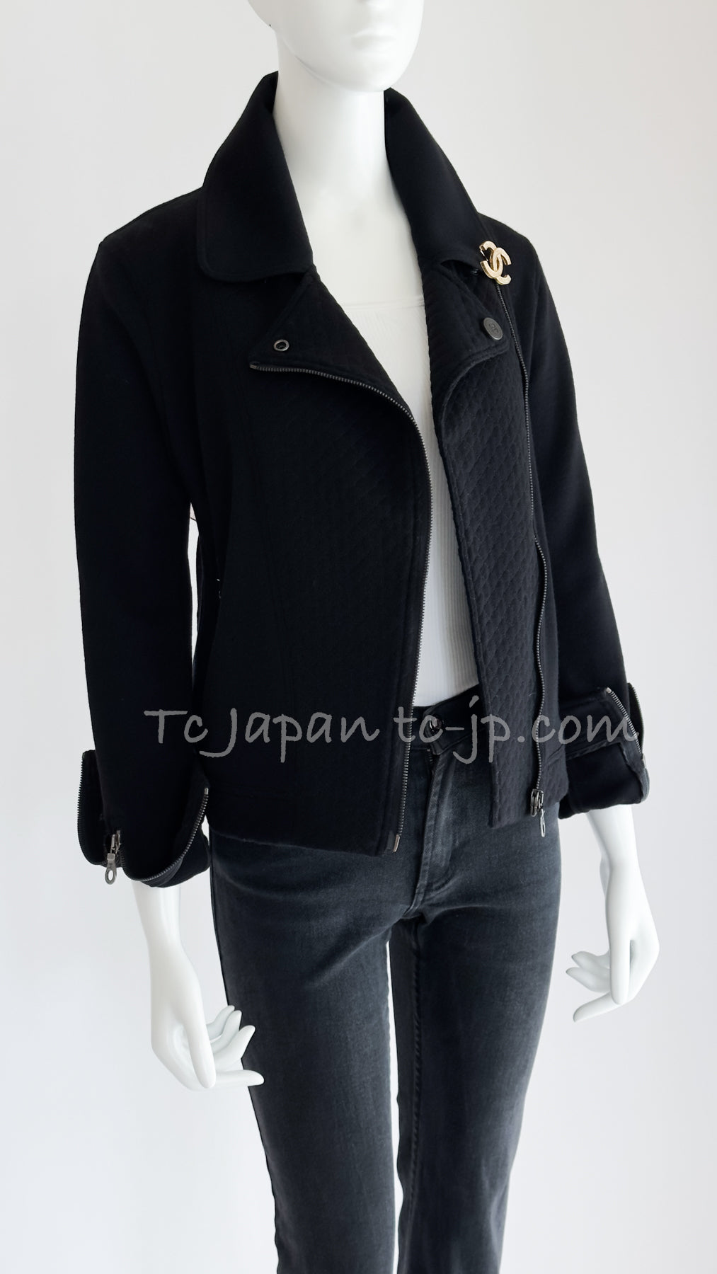 CHANEL 10S Black Riders Zipper Knit Wool Jacket 38 シャネル ブラック・ライダース・ジッパー・ニット・ウール・ジャケット 即発