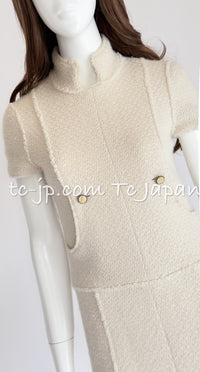 CHANEL 04A Ivory Wool Angora Tweed Dress 36 シャネル アイボリー ウール アンゴラ ツイード ワンピース 即発
