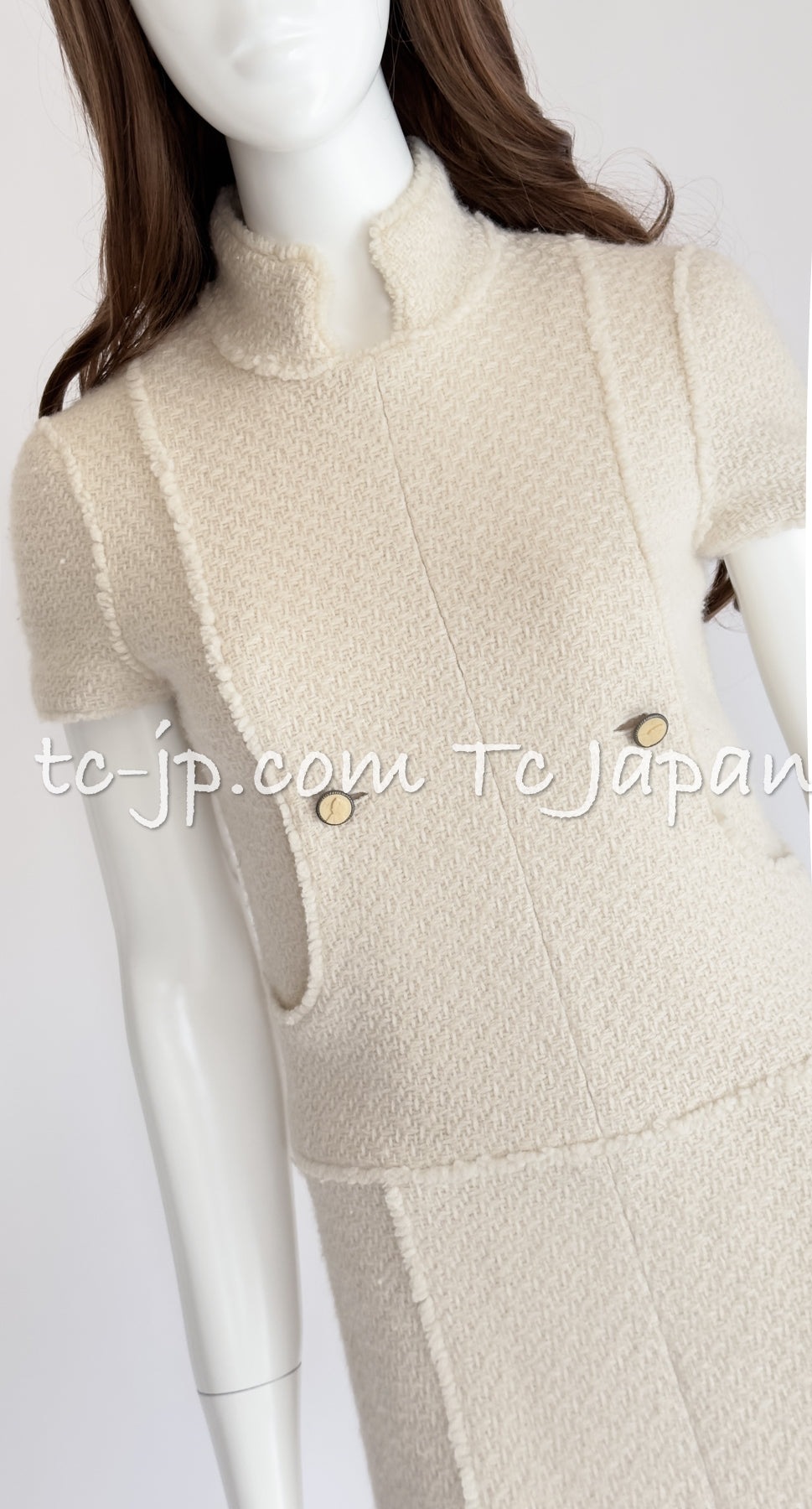 CHANEL 04A Ivory Wool Angora Tweed Dress 36 シャネル アイボリー ウール アンゴラ ツイード ワンピース 即発