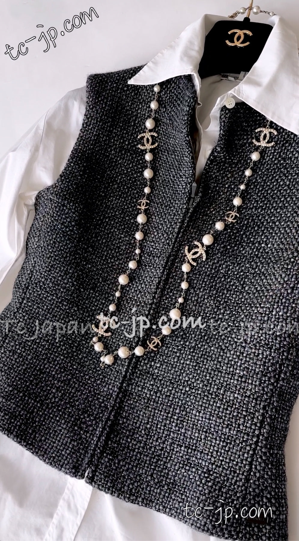 CHANEL 00A Dark Gray Zipper Setup Vest Skirt 34 36 シャネル 訳あり!ダークグレー・ジップアップ・ベスト・セットアップ・スカート 即発