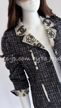 CHANEL 06S Gray Beige CC Logo Tweed Jacket Skirt Suit 38 シャネル CCロゴ グレー ベージュ ツイード ジャケット スカート スーツ 即発