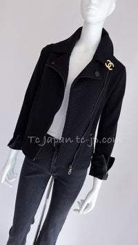 CHANEL 10S Black Riders Zipper Knit Wool Jacket 38 シャネル ブラック・ライダース・ジッパー・ニット・ウール・ジャケット 即発