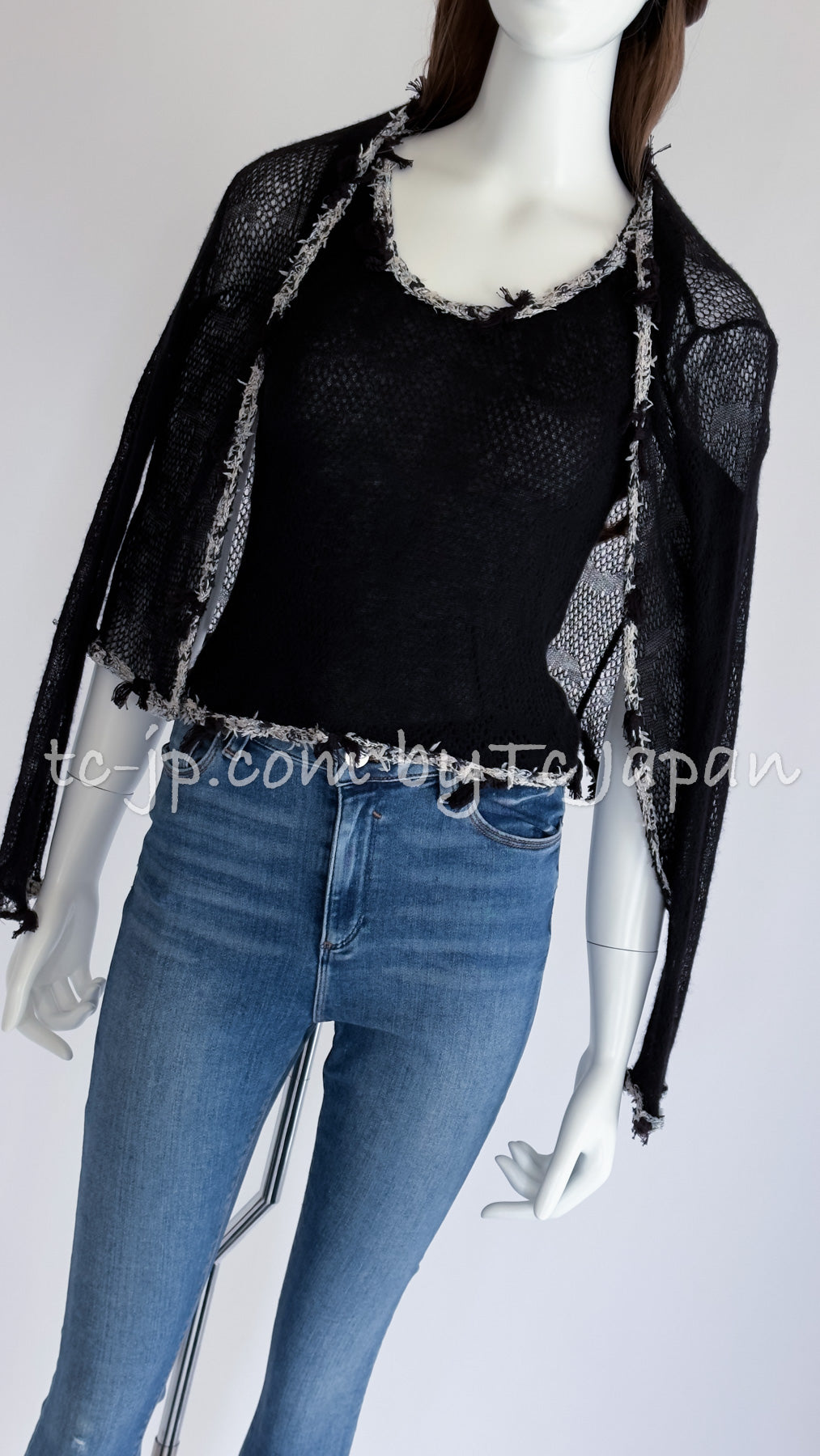 CHANEL 05C Black CC Logo Cashmere Cardigan Tops 36 38 シャネル ブラック CCロゴ カシミア カーディガン トップス 即発