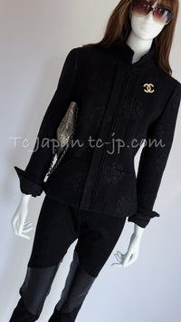 CHANEL 03C Black Camellia Stand Collar Zipper Jacket 40 42 シャネル ブラック・カメリア・スタンドカラー・ジッパー・ジャケット 即発