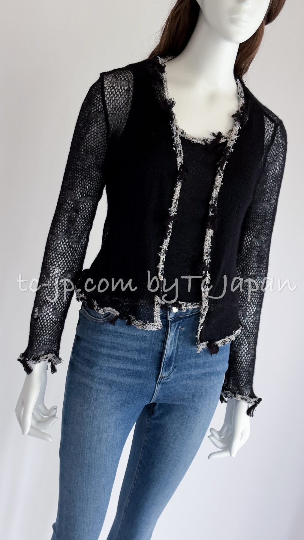 CHANEL 05C Black CC Logo Cashmere Cardigan Tops 36 38 シャネル ブラック CCロゴ カシミア カーディガン トップス 即発