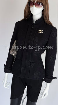 CHANEL 03C Black Camellia Stand Collar Zipper Jacket 40 42 シャネル ブラック・カメリア・スタンドカラー・ジッパー・ジャケット 即発