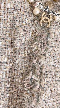 CHANEL 05S Metallic Tweed Jacket Skirt Suit 36 シャネル ベージュ メタリック ツイード ジャケット スカート スーツ 即発