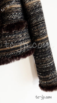 CHANEL 05A Black Charcoal Rabbit Fur trim Jacket Skirt Suit 38 42 シャネル ブラック・チャコール グレー・ラビット ファー ・ジャケット・スカート・スーツ 即発
