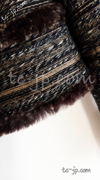 CHANEL 05A Black Charcoal Rabbit Fur trim Jacket Skirt Suit 38 42 シャネル ブラック・チャコール グレー・ラビット ファー ・ジャケット・スカート・スーツ 即発