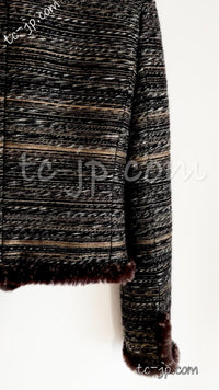 CHANEL 05A Black Charcoal Rabbit Fur trim Jacket Skirt Suit 38 42 シャネル ブラック・チャコール グレー・ラビット ファー ・ジャケット・スカート・スーツ 即発