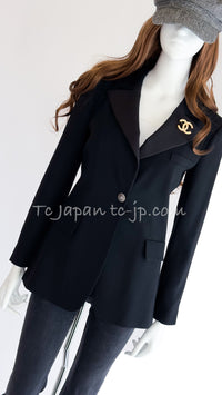 CHANEL 08PF Black Wool Lion Button Blazer Jacket 36 シャネル ブラック・ウール・ライオンボタン・ジャケット