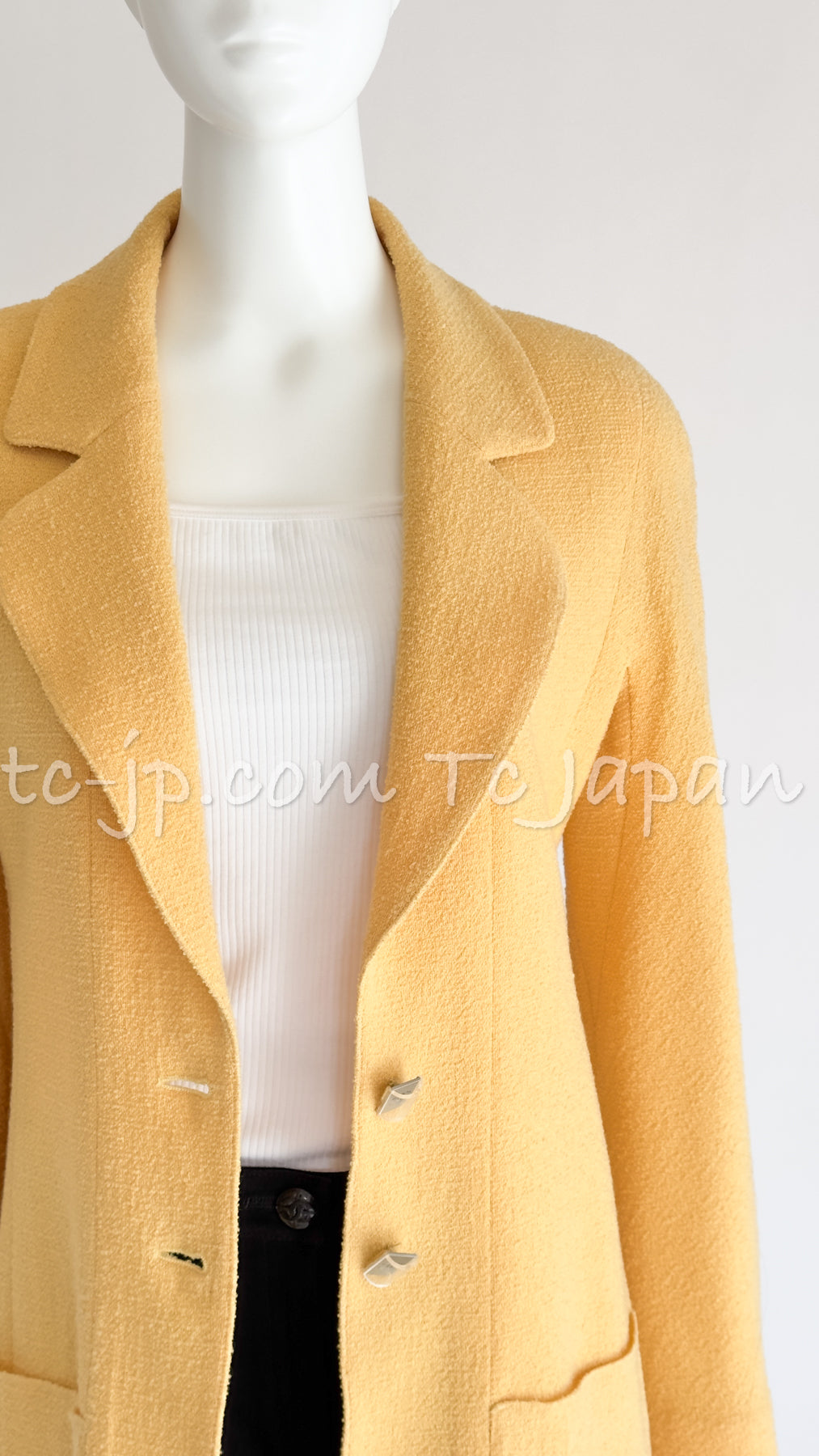 CHANEL 99C Soft Yellow CC Buttons Wool Tweed Jacket 38 40 シャネル ソフトイエロー・CCボタン・ウール・ジャケット 即発