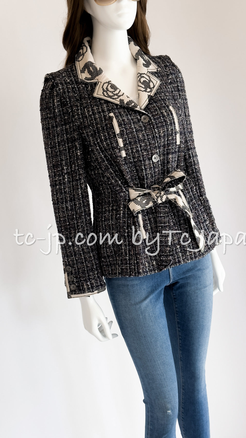 CHANEL 06S Gray Beige CC Logo Tweed Jacket Skirt Suit 38 シャネル CCロゴ グレー ベージュ ツイード ジャケット スカート スーツ 即発