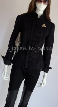CHANEL 03C Black Camellia Stand Collar Zipper Jacket 40 42 シャネル ブラック・カメリア・スタンドカラー・ジッパー・ジャケット 即発