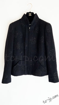 CHANEL 03C Black Camellia Stand Collar Zipper Jacket 40 42 シャネル ブラック・カメリア・スタンドカラー・ジッパー・ジャケット 即発
