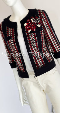 CHANEL 04A Red Navy Tricolor Zipper Tweed Jacket Skirt Suit 36 シャネル レッド ネイビー トリコロール ツイード ジャケット スカート スーツ 即発