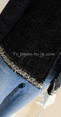 CHANEL 14A Black Silk Metallic Braided Trim Chenille Zipper Jacket 34 シャネル ブラック シルク ブレイド トリム ジッパー ジャケット 即発