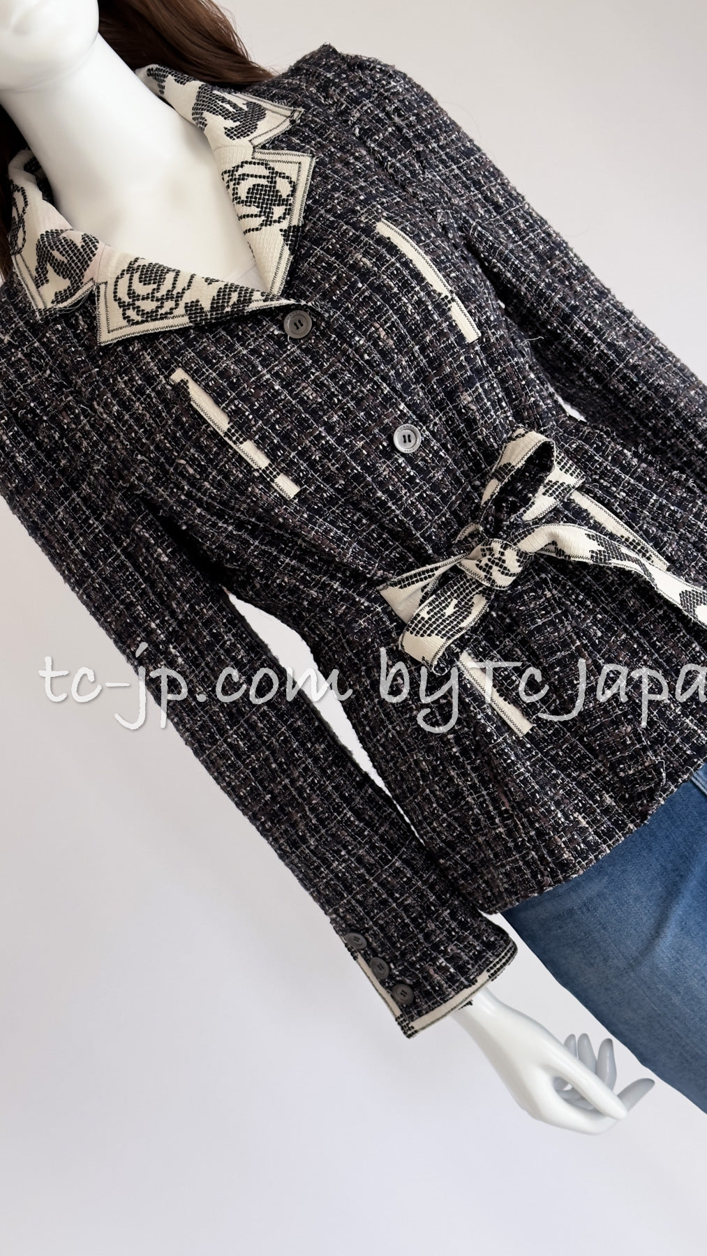 CHANEL 06S Gray Beige CC Logo Tweed Jacket Skirt Suit 38 シャネル CCロゴ グレー ベージュ ツイード ジャケット スカート スーツ 即発