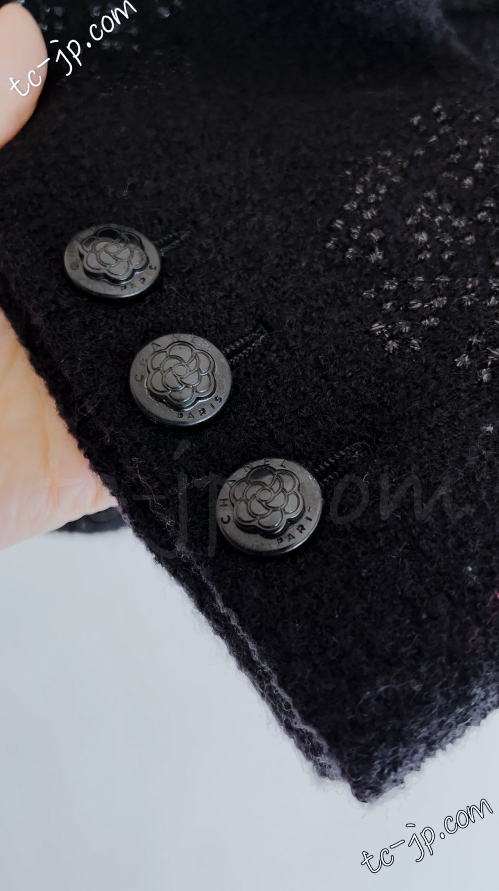 CHANEL 03C Black Camellia Stand Collar Zipper Jacket 40 42 シャネル ブラック・カメリア・スタンドカラー・ジッパー・ジャケット 即発