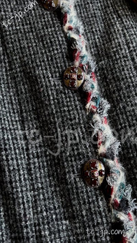 CHANEL 13PF Edinburgh Gray GreyTrim Wool Tweed Jacket 34 シャネル グレー トリミング ウール 100% ツイード ジャケット 即発
