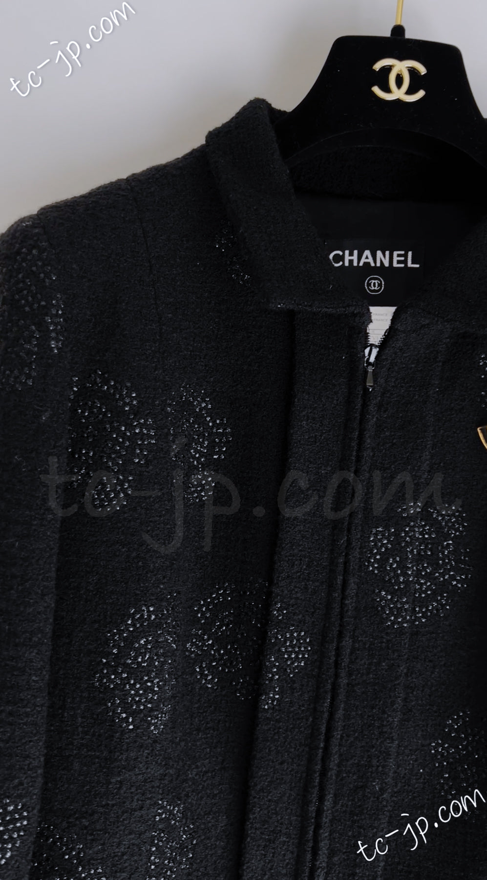 CHANEL 03C Black Camellia Stand Collar Zipper Jacket 40 42 シャネル ブラック・カメリア・スタンドカラー・ジッパー・ジャケット 即発