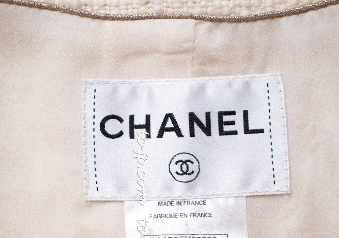 CHANEL 12PF Gripoix Button Ivory Tweed Jacket 36 38 シャネル グリポア宝石ボタン・アイボリー・ツイード・ジャケット 即発