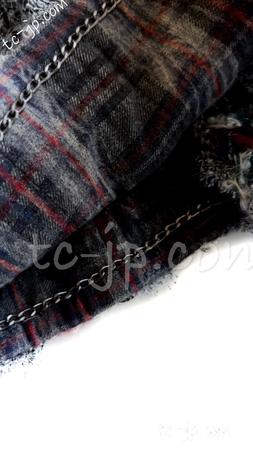 CHANEL 13PF Edinburgh Gray GreyTrim Wool Tweed Jacket 34 シャネル グレー トリミング ウール 100% ツイード ジャケット 即発