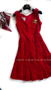 CHANEL 96S Red Velvet Dress 38 40 シャネル スーパーモデルのレッド ベルベット ドレス ワンピース 即発