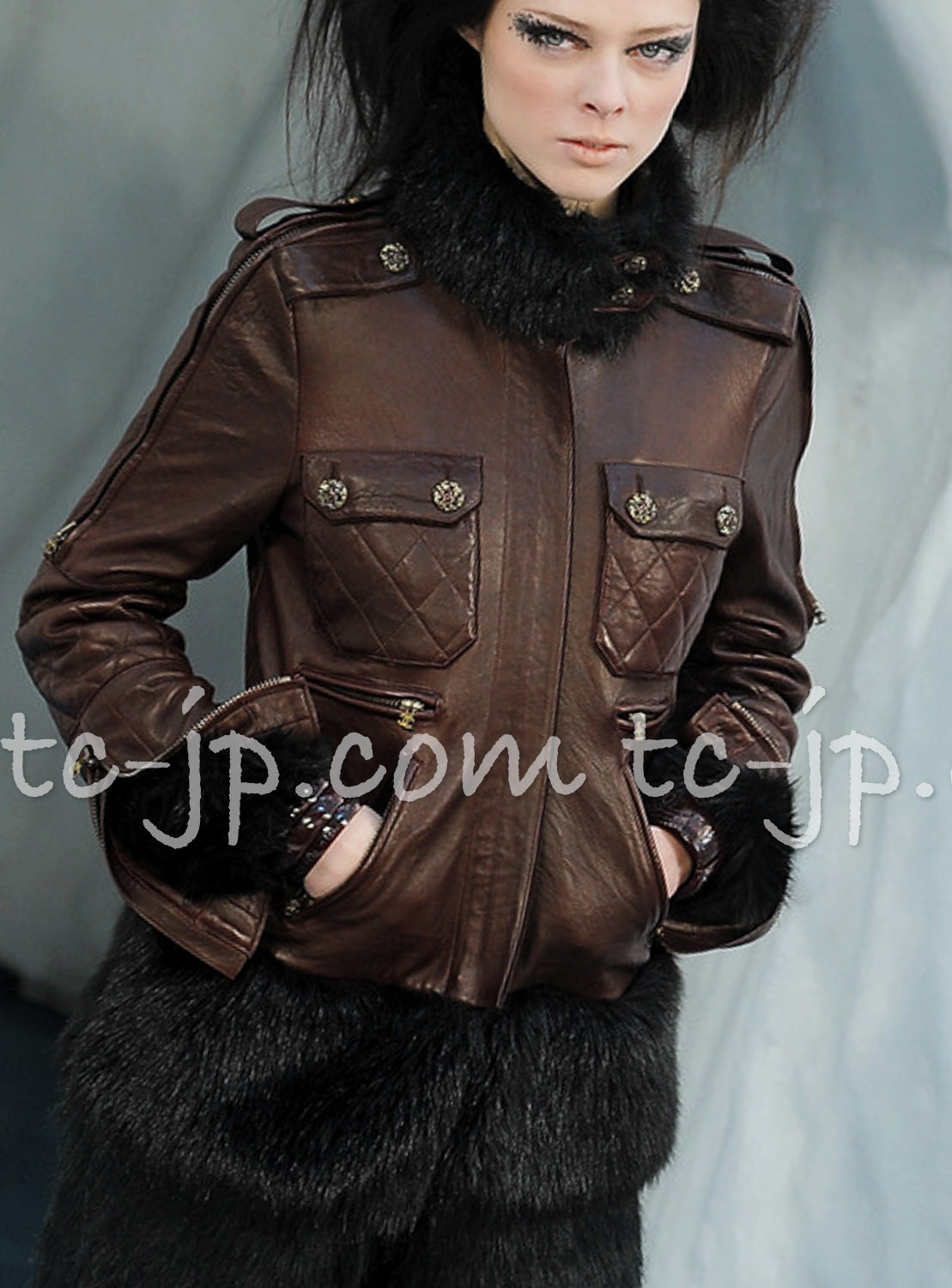 CHANEL 10A Brown Leather Jacket Coat Skirt 38 シャネル 訳あり!ブラウン・レザー・ジャケット・スカート 即発