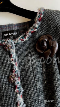 CHANEL 13PF Edinburgh Gray GreyTrim Wool Tweed Jacket 34 シャネル グレー トリミング ウール 100% ツイード ジャケット 即発