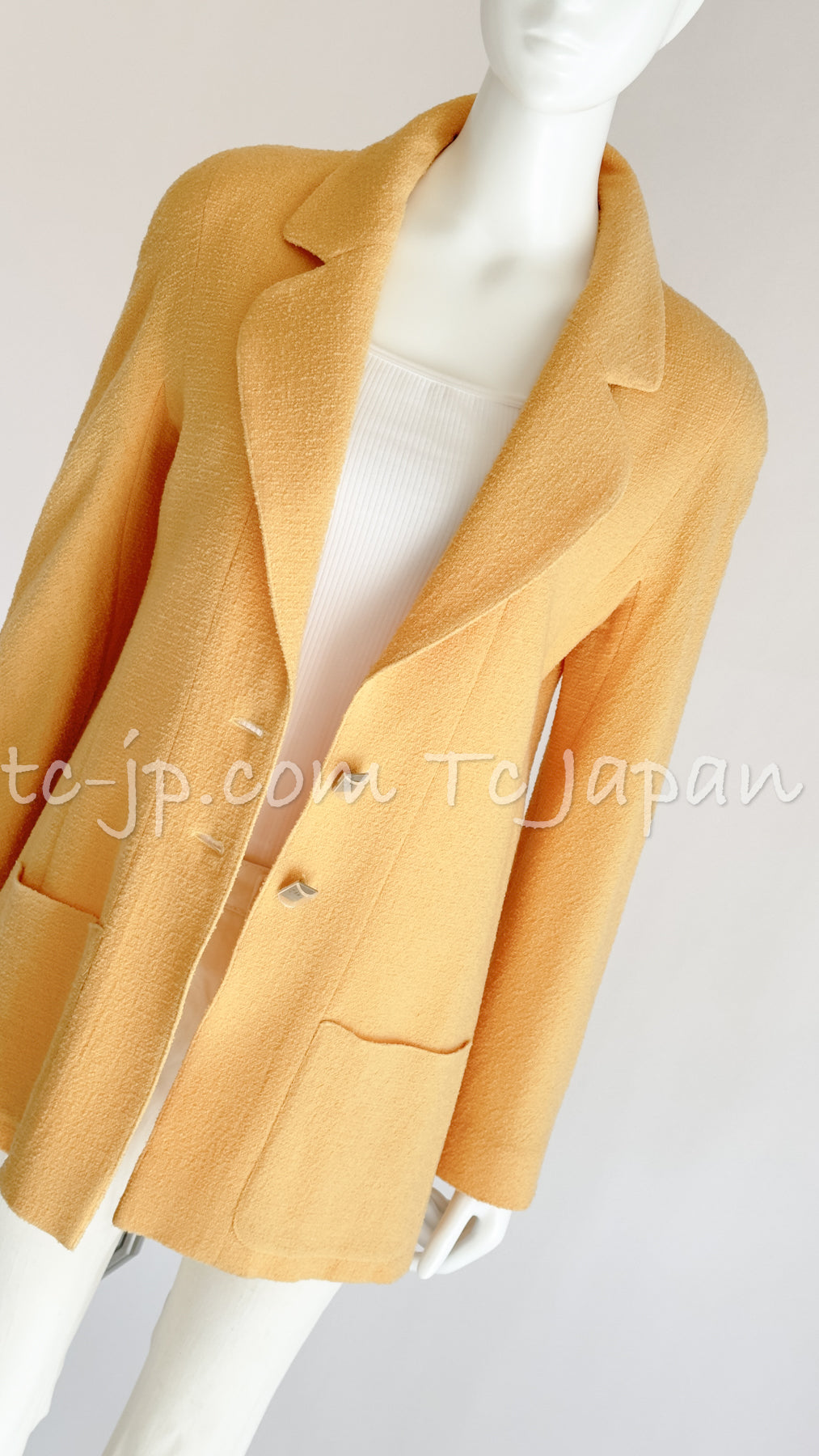 CHANEL 99C Soft Yellow CC Buttons Wool Tweed Jacket 38 40 シャネル ソフトイエロー・CCボタン・ウール・ジャケット 即発