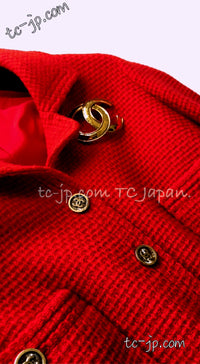 CHANEL 91A Vintage Red Wool Gold CC Button Jacket 42 シャネル ヴィンテージ レッド ウール ゴールド CC ココ ボタン ジャケット 即発