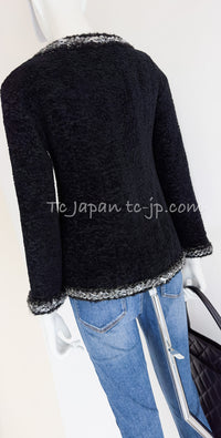 CHANEL 14A Black Silk Metallic Braided Trim Chenille Zipper Jacket 34 シャネル ブラック シルク ブレイド トリム ジッパー ジャケット 即発