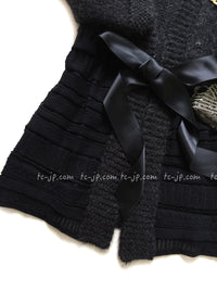 CHANEL 07PF Charcoal Black Alpaca Cardigan 36 38 シャネル 高級アルパカ リボン チャコール グレー ブラック カーディガン