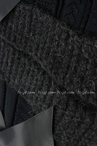 CHANEL 07PF Charcoal Black Alpaca Cardigan 36 38 シャネル 高級アルパカ リボン チャコール グレー ブラック カーディガン