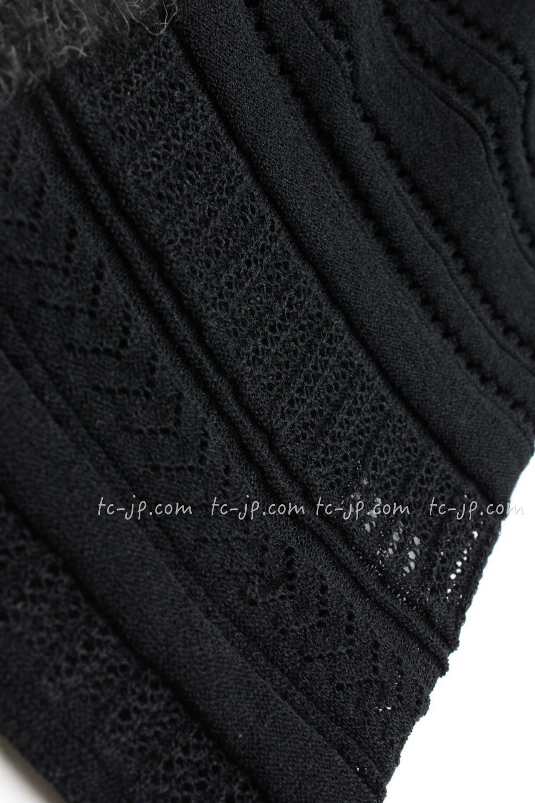 CHANEL 07PF Charcoal Black Alpaca Cardigan 36 38 シャネル 高級アルパカ リボン チャコール グレー ブラック カーディガン