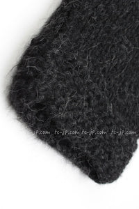 CHANEL 07PF Charcoal Black Alpaca Cardigan 36 38 シャネル 高級アルパカ リボン チャコール グレー ブラック カーディガン