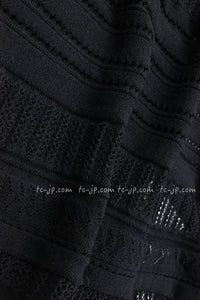 CHANEL 07PF Charcoal Black Alpaca Cardigan 36 38 シャネル 高級アルパカ リボン チャコール グレー ブラック カーディガン