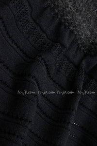 CHANEL 07PF Charcoal Black Alpaca Cardigan 36 38 シャネル 高級アルパカ リボン チャコール グレー ブラック カーディガン